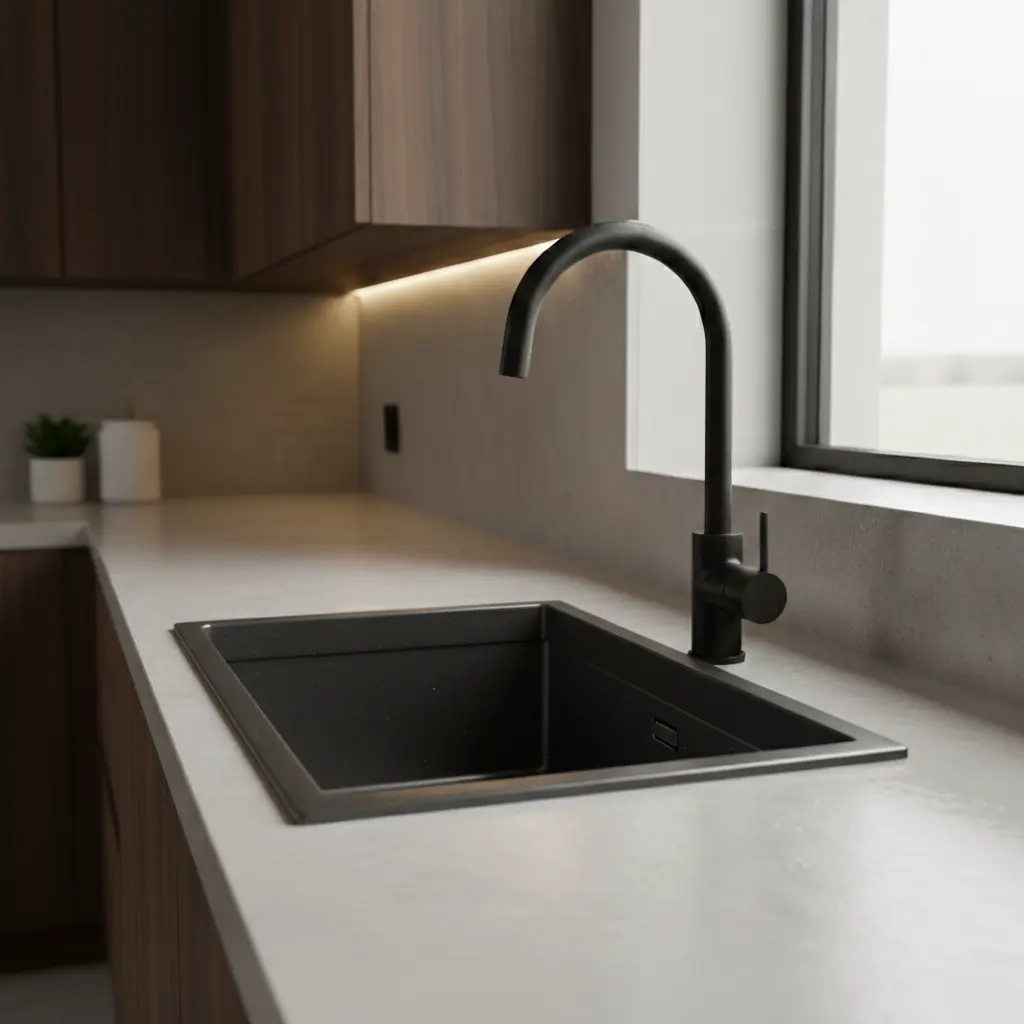 Zero-Radius Black Sink in Kitchen.webp