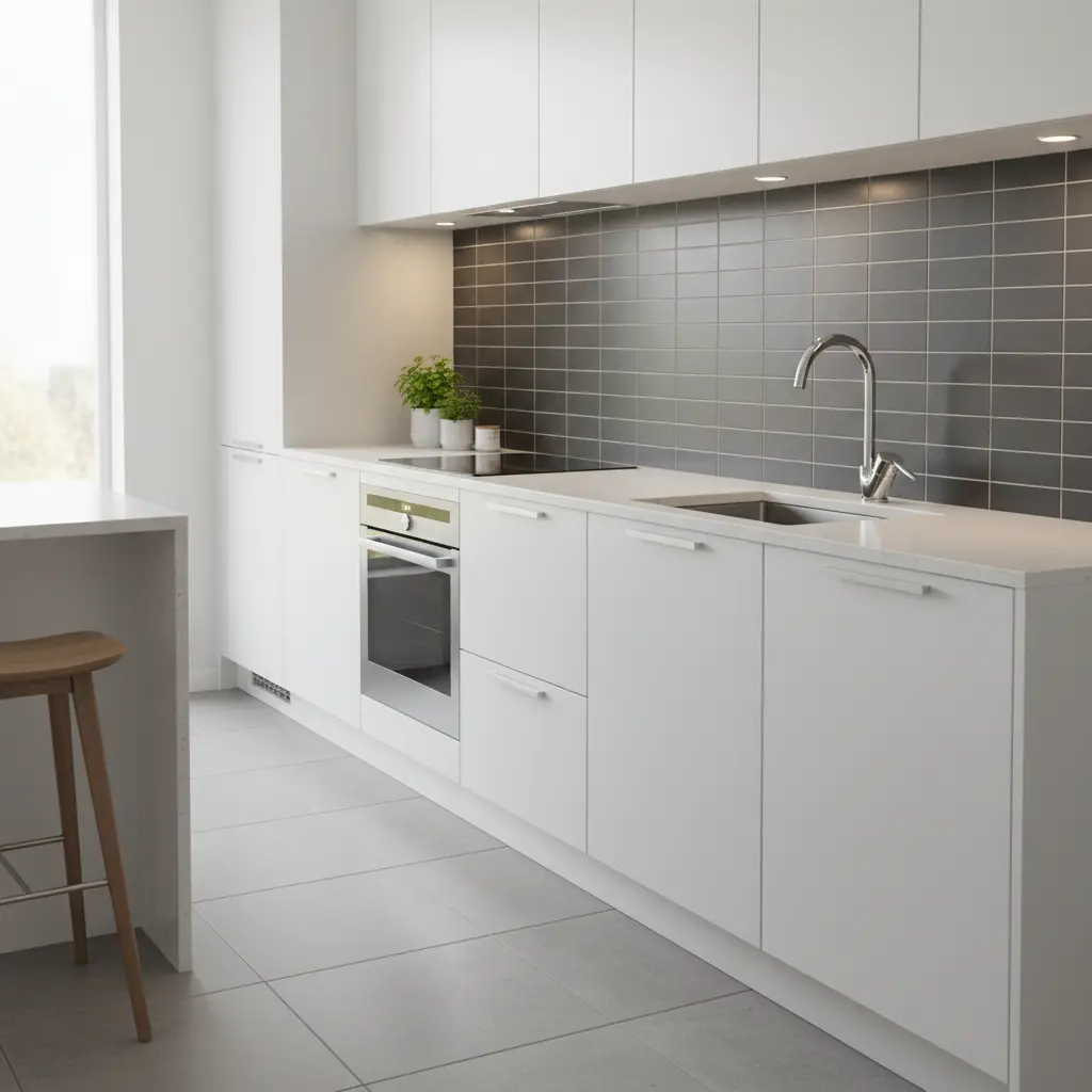 Kitchen Sink with Dark Tile Backsplash.webp