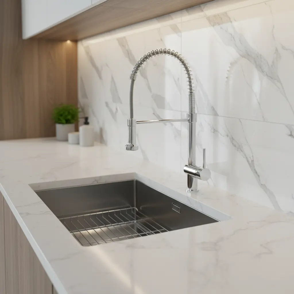 High-End Kitchen Faucet & Calacata Royale.webp