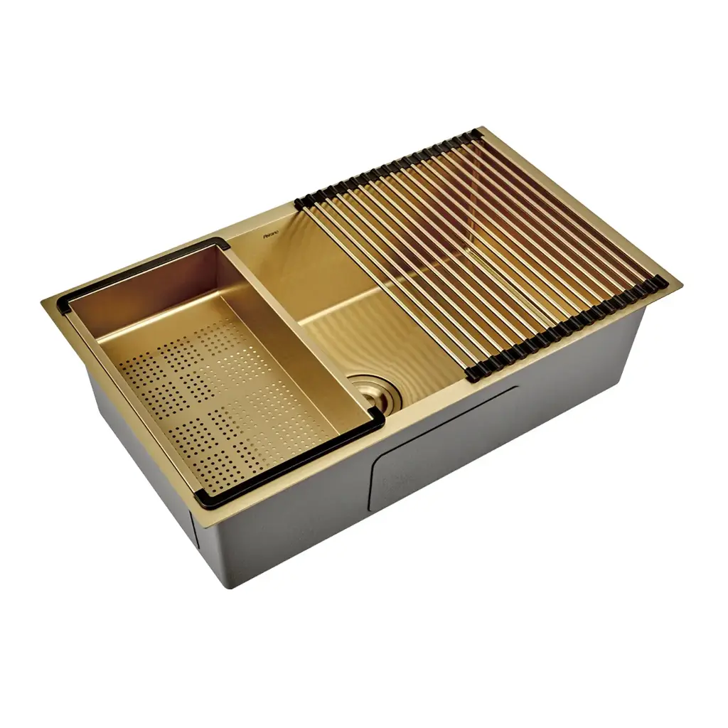 Bacha de Cocina Acero Inoxidable Dorada 75x45x22 (c/ Accesorios) BAI01G