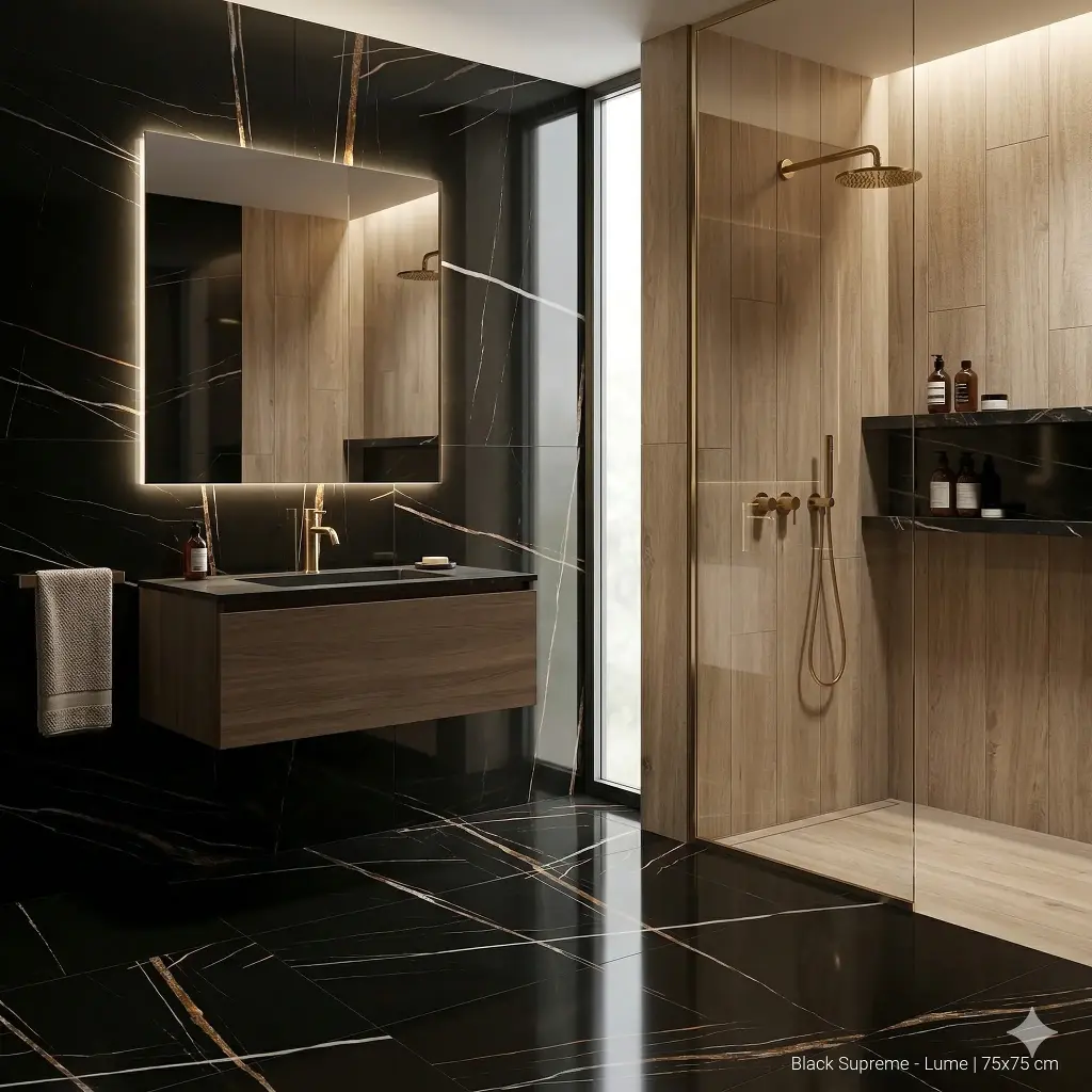 Porcelanato Lume Black Supreme Pulido 75x75