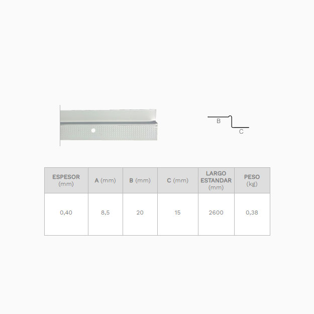 Perfil Buña Z para Yeso Blanco (Tira 2.6m)