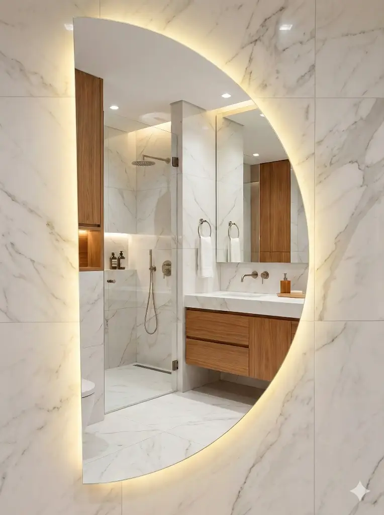 Espejo Medialuna Pulido con Luz LED Táctil 48x96cm