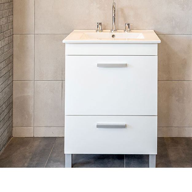 Vanitory de Pie 60cm 3 Agujeros Watervan Logan Blanco (Mesada Loza)