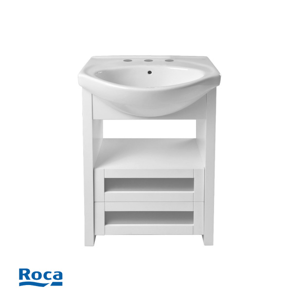 Vanitory 60cm 3 Agujeros Roca Mahler Blanco (2 Cajones, Fte. Vidrio)