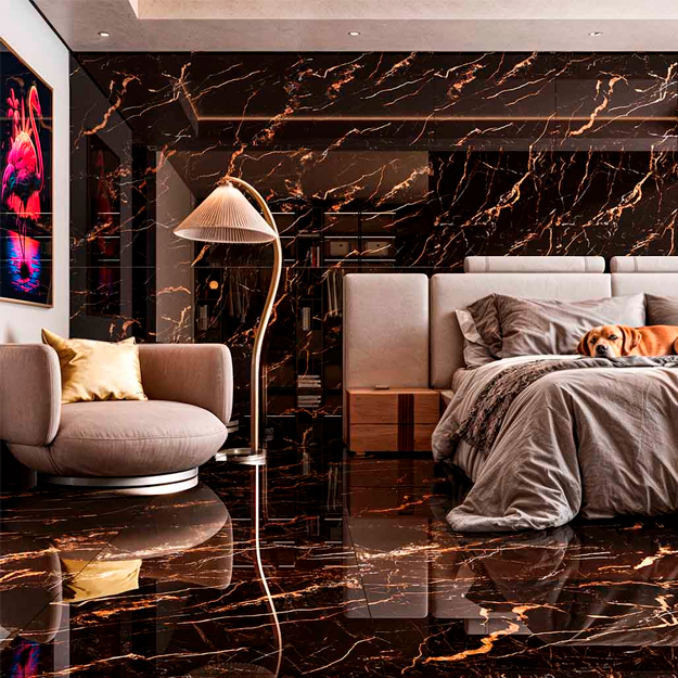 Porcelanato Lume Nero Portoro Pulido 75x75 (1ra Calidad)