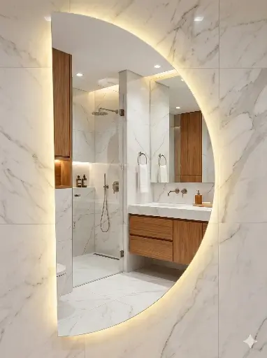 [11025] Espejo Medialuna Pulido con Luz LED Táctil 48x96cm